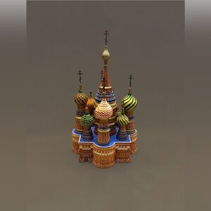 Hand-Painted Russian Onion Dome Cathedral Figurine |Wooden Folk Art Church Large
